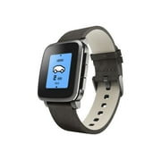 Pebble Time Steel Black with Leather Band