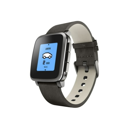 Pebble Time Steel Black with Leather Band