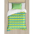 thumbnail image 1 of Crazy Duvet Cover Set Twin Size, Geometric Rhombus Pattern Memphis Style Arrangement Checkered Design, Decorative 2 Piece Bedding Set with 1 Pillow Sham, Yellow Purple and Blue, by Ambesonne, 1 of 3