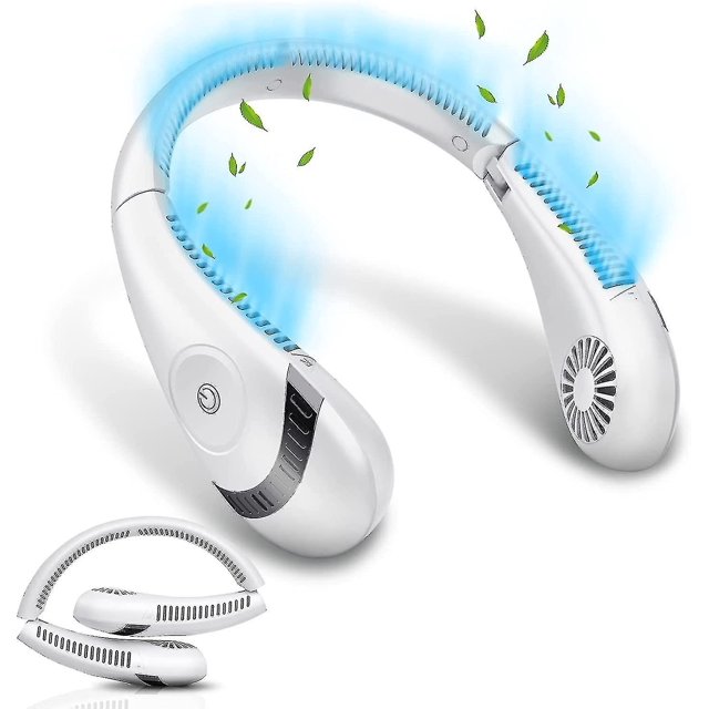 Ventilador de cuello portátil, ventilador de cuello plegable de 4000 mah, ventilador de cuello colgante silencioso sin aspas 360 (blanco)