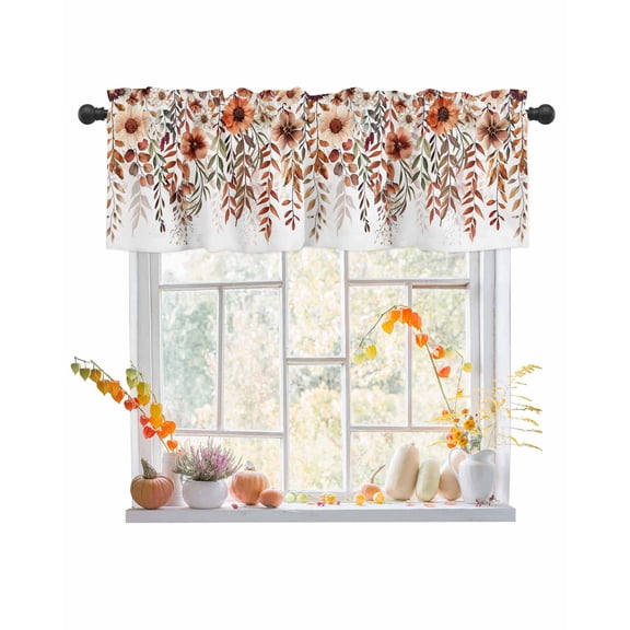 Valances for Windows Fall Orange Floral Rod Pocket Cafe Window Treatments Valance Curtains for Kitchen Bathroom Laundry Basement Windows 56"x16"