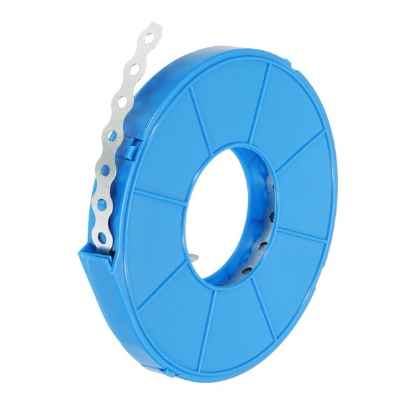 Uxcell Galvanized Pipe Strap, 1 Pcs 0.47 Inch x 33 FT 0.6mm Thickness Metal Strapping with Holes Bendable Pipe Hanger Strap for Pipe Supports Hanging, Silver Tone/Blue