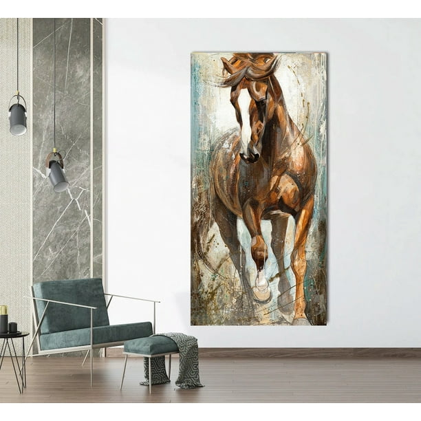 Cuadro Caballos Abstracto Colores Moderno En Lienzo Canvas Opción De Enmarcado Tintas Ecológicas