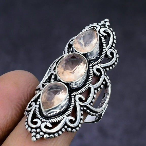 Morganite handmade 925 Sterling Silver Jewelry Ring Size 9