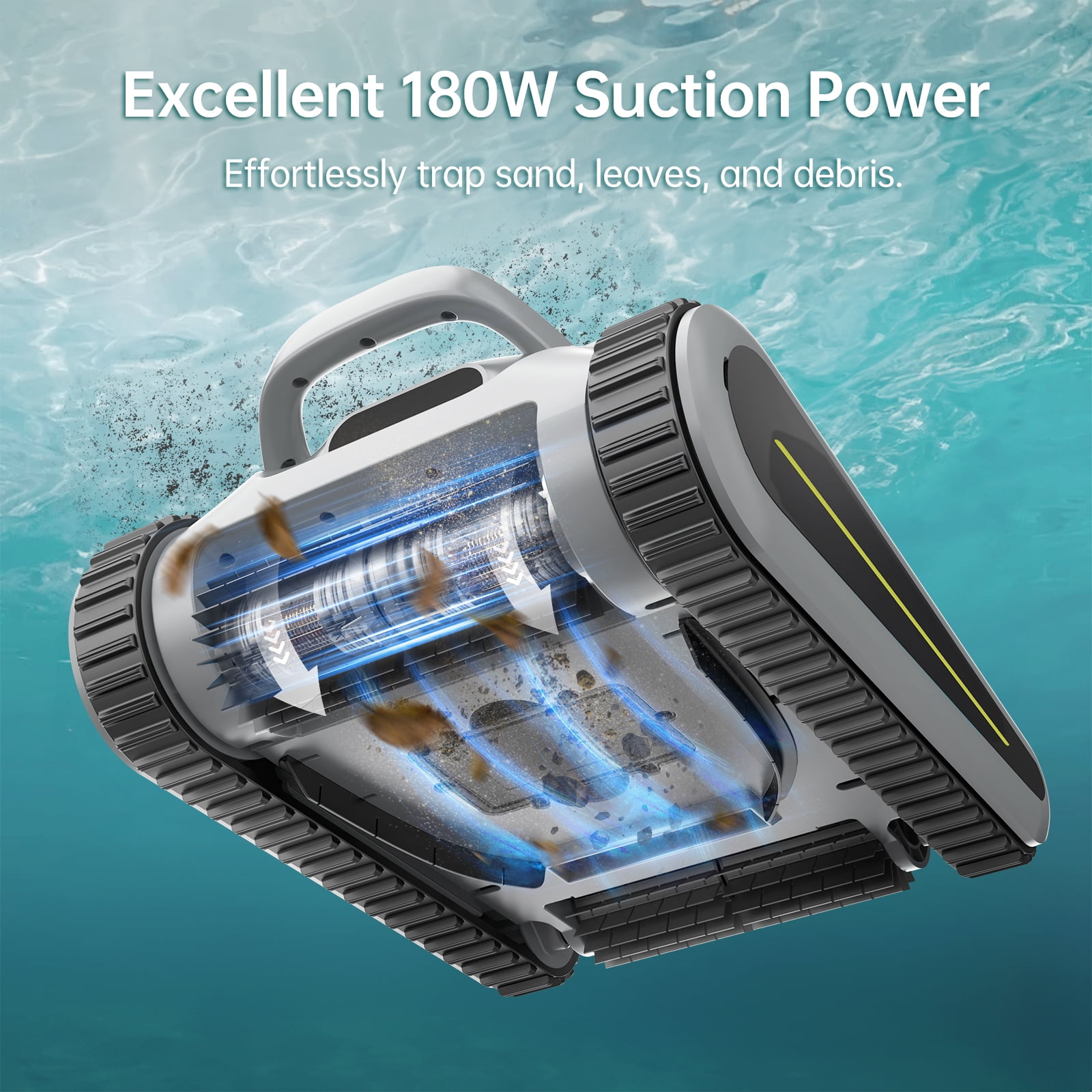 Cordless Robotic Pool Cleaner with 180W Powerful Suction, Smart Navigation for Inground & Above Ground Pools