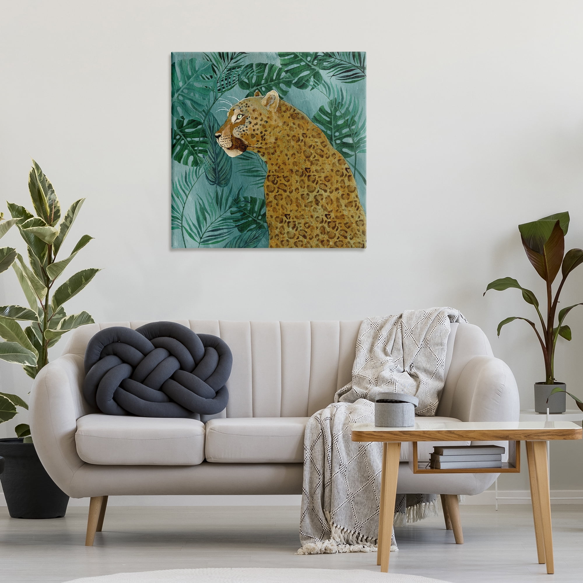 Stupell Industries Monstera & Palms Cheetah Animals Painting Wrapped Canvas Art Print Wall Art, 30 x 30