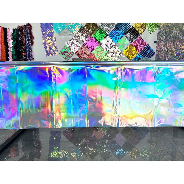 Nvzi 6 Pack Iridescence Plastic Tablecloths Shiny Disposable Laser Rectangle Table Covers Foil Metallic Tablecloth Iridescent Party Decorations Birthday Wedding Christmas 54"x108",Silver