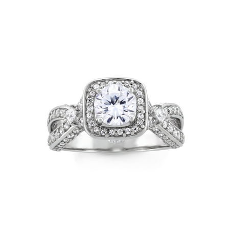 Sheridan Silver Plated - Cubic Zirconia Sterling Silver Platinum Plated Square Halo Ring
