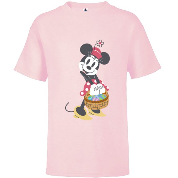 Disney Minnie Mouse Pastel Spring Retro with Easter Basket - Short Sleeve T-Shirt for Kids - Customized-Soft Pink