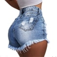 thumbnail image 1 of Pantalones cortos de mezclilla de ocio deshilachados de cintura alta para mujer ABlue2XL, 1 of 2