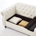 thumbnail image 4 of 86" PU Leather Chesterfield Sofa with Storage Seats, Modern Tufted 3 Seater Couch with Rolled Arms and Nailhead for Living Room, Bedroom, Ivory, 4 of 9