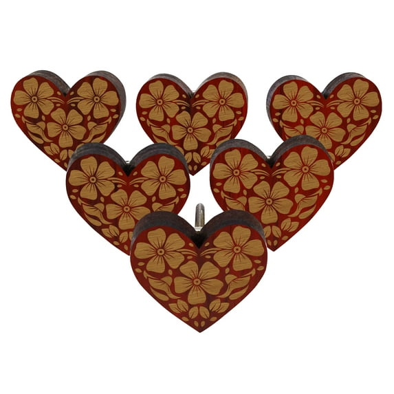 IBA Indianbeautifulart Red Engraved Knobs Wooden Wardrobe Knobs Cabinet Drawer Pull 10 Pcs