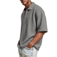 thumbnail image 4 of OIOLOYJM Waffle Polo Shirts for Men Collared Long Sleeve Quarter Zip Shirt Comfy Slim Fit Casual Workout Golf Shirts Comfort Tops Gray XL, 4 of 4