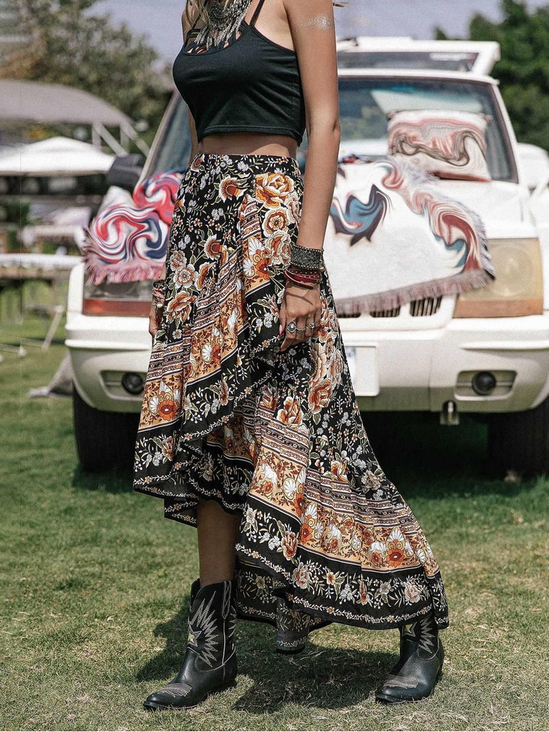 Women Boho Floral Print Wrap Skirt Elastic Waist Long Skirts Dress Split Ruffle High Low Beach Maxi Skirt - Walmart.com Women Boho Floral Print Wrap Skirt Elastic Waist Long Skirts Dress Split Ruffle High Low Beach Maxi Skirt - Walmart.com