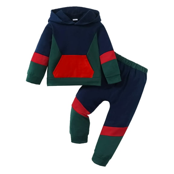 7Y Big Boys Clothes 8Y Boys 2PCS Hoodie Outfits Set Color-Blocked Big Boys Long Sleeve Hoodie Top Pants Set Blue