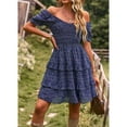thumbnail image 3 of OUSIMEN Women's Dresses Casual Summer Print Ruffle A Line Short Sleeve Mini Floral Dress for Women, 3 of 10
