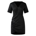thumbnail image 4 of Vestido sexy de lentejuelas con cuello en V y manga corta para mujer - Color liso, corte ajustado, poliéster - Elegante vestido de fiesta para veladas, bodas y salidas nocturnas, 4 of 5