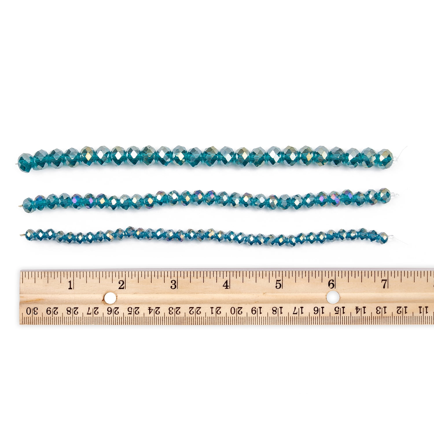 (4 pack) Cousin DIY Indicolite Teal AB Glass Rondelle Beads Multi-Size 3-Strand Pack for Jewelry