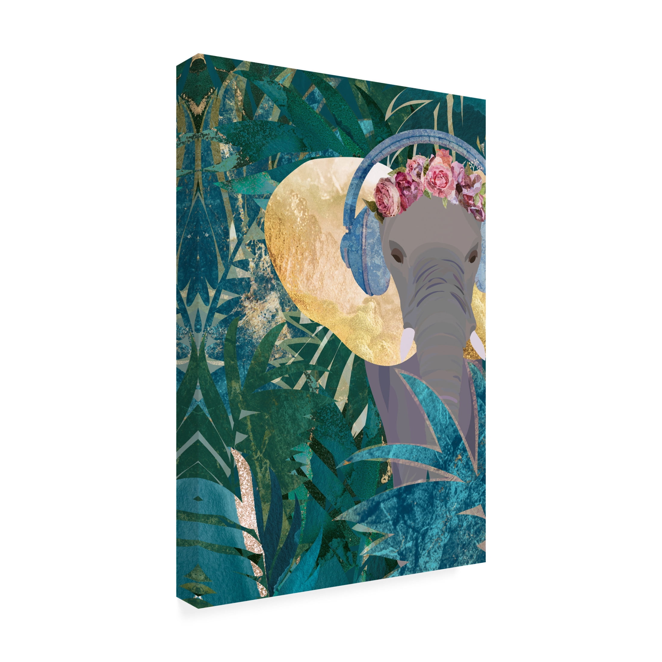 Trademark Fine Art Sarah Manovski  Elephant listening to music Canvas Wall Art