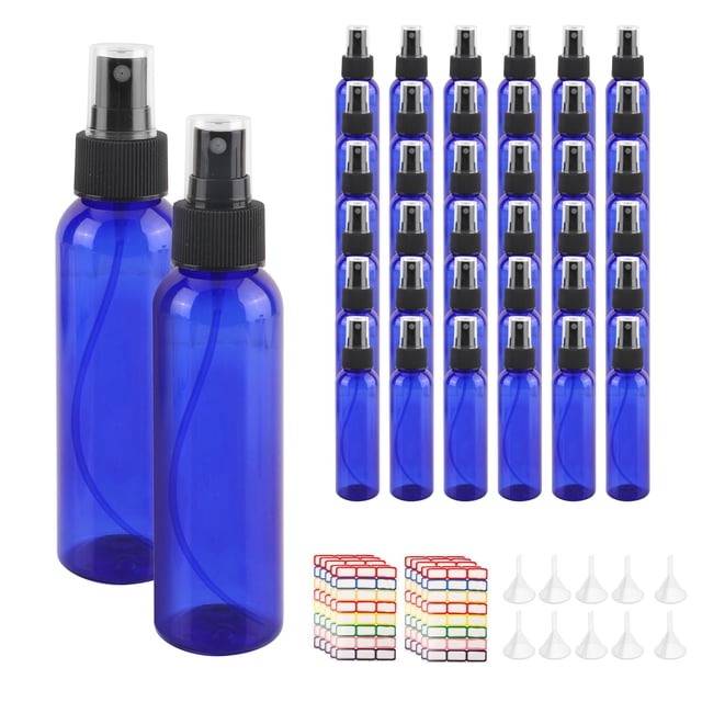 Botellas de aerosol YEUIKERR de plástico azul de 120 ml con embudos y etiquetas