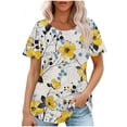 thumbnail image 1 of Hauts d'Été à Manches Courtes Mode Femme 2024 Blouses Plissées Décontractées Col Rond Couleur Unie t-Shirts (Petit, Jaune 01), 1 of 6
