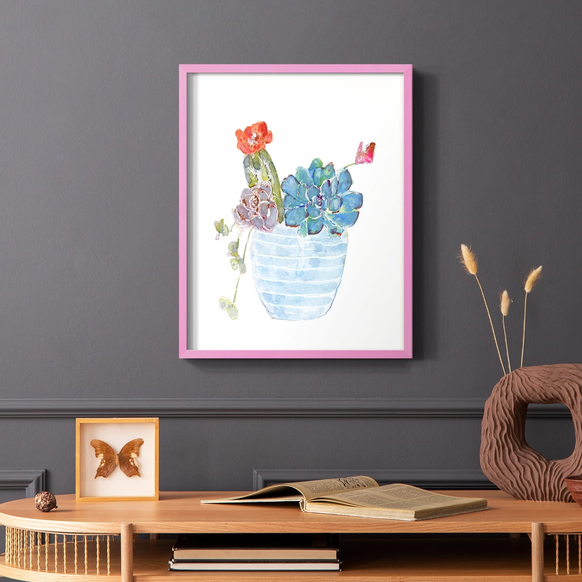 Cactus and Succulent Blooms I Framed Print in Pink Solid Wood Framed Print No Nail Hanging