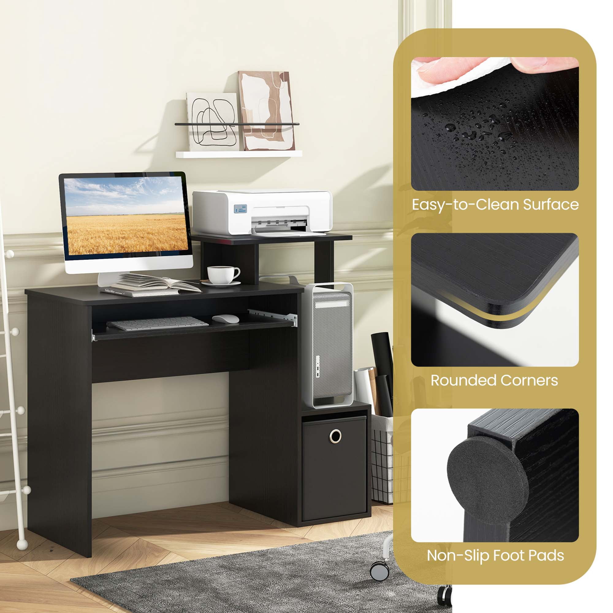 Costway Home Office Computer Desk Space-saving Study Writing Desk with Keyboard Tray Black