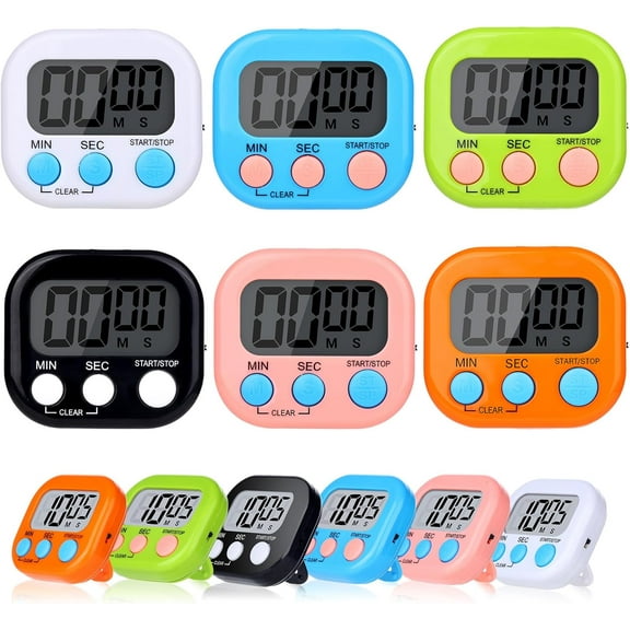 12 Pack Digital Kitchen Timers for Cooking, Small Magnetic Countdown Classroom Timers for Teachers Kids, Big Digits Loud Alarm Backing Stand Timer for Kitchen, Shower, Study, Work, Exercise Training