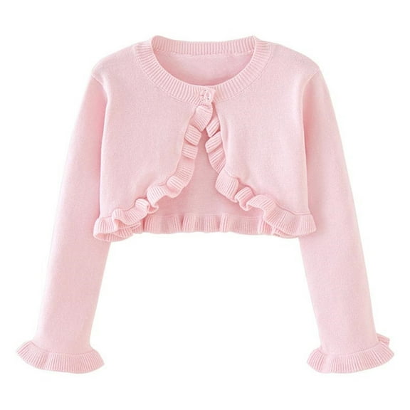 Favoffer Girls' Solid Color Knit Cardigan Round Neck Long-Sleeve Sweater Newborn Casual Woolen Jacket for Daily, Travel, Holiday, Play, Litte Kids 9M-10Y