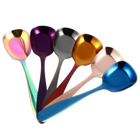 

HOMEMAXS 6Pcs Flat Spoons Stainless Steel Teaspoons Square Ice Cream Spoons Kitchen Gadgets