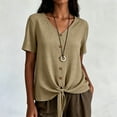 thumbnail image 3 of Tqyyweavej Women Cotton Linen Button Down Tops Tie Front Short Sleeve Shirts Casual V Neck Summer Tops for Women Size S to 2XL, 3 of 9