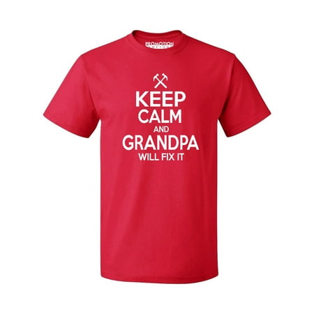 P&B Keep Calm Grandpa Will Fix It Men's T-shirt, Red,