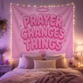 thumbnail image 2 of Prayer Changes Things on Soft Pink with Halo and Heart, Uplifting Retro Art for Faith Lovers, Christian Wall Decor, Friendship Gift Tapestry Wall Hanging for Bedroom and Dorm, 2 of 7
