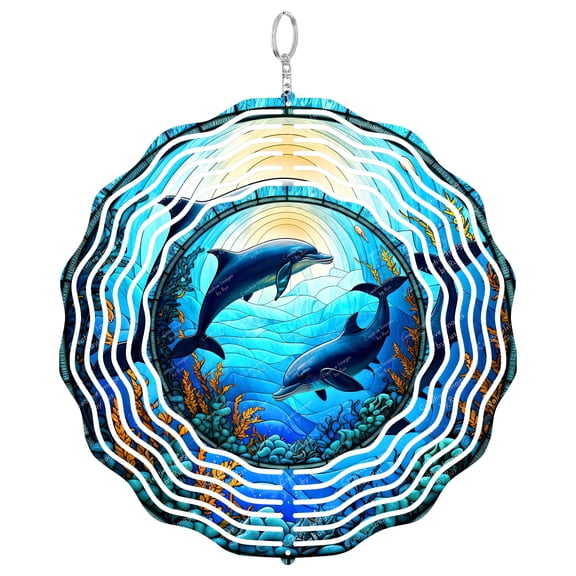Era Gift Two Dolphins Sun Catcher 3D Wind Spinner, Stainless Steel Kinetic Art, Ocean Mammal Decor, Sea Gift, 10 Inch
