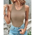 thumbnail image 6 of Tank Tops with Built in Bras Athletic for Women Ribbed Top Fitness Workout Running Khaki M, 6 of 9