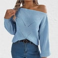 thumbnail image 2 of Lovskoo Sweaters for Women Trendy Casual Long Sleeve Off-The-Shoulder Solid Ladies Warmth Tops Blouse Blue, 2 of 8