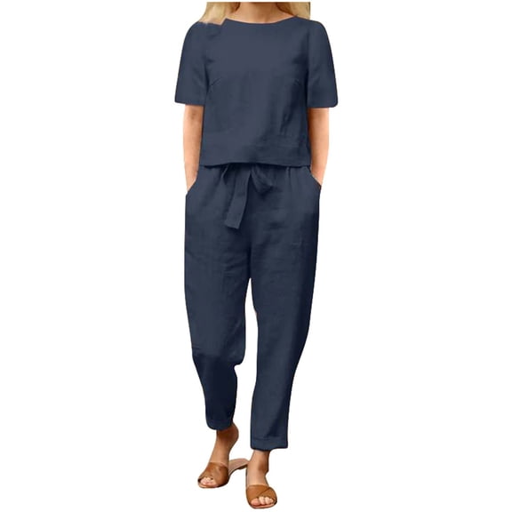 Chuancc Two Piece Summer Set Summer Lounge Sets for Women Athleisure Sets Women Casual Workout Two Piece Outfits Active Wear Sets for Women Blue S