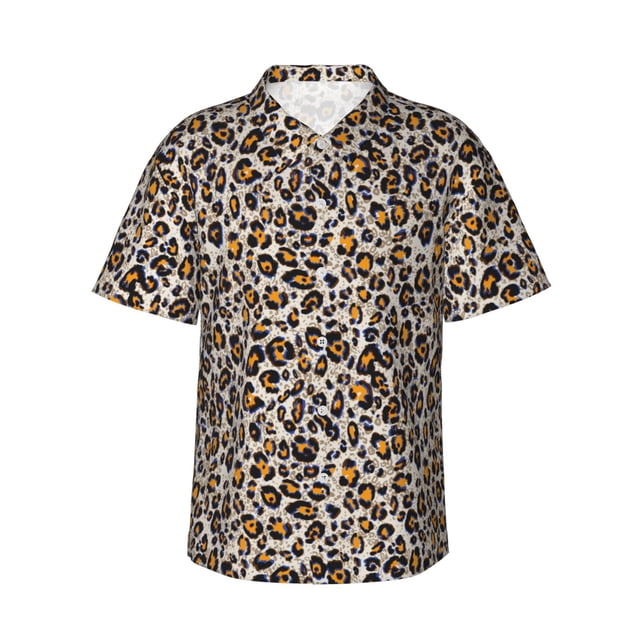 Fotbe Leopard Camisa Hawaiana para Hombre Unisex – Camisa Casual de Verano con Botones de Manga Corta de Algodón y Lino,XX-Large