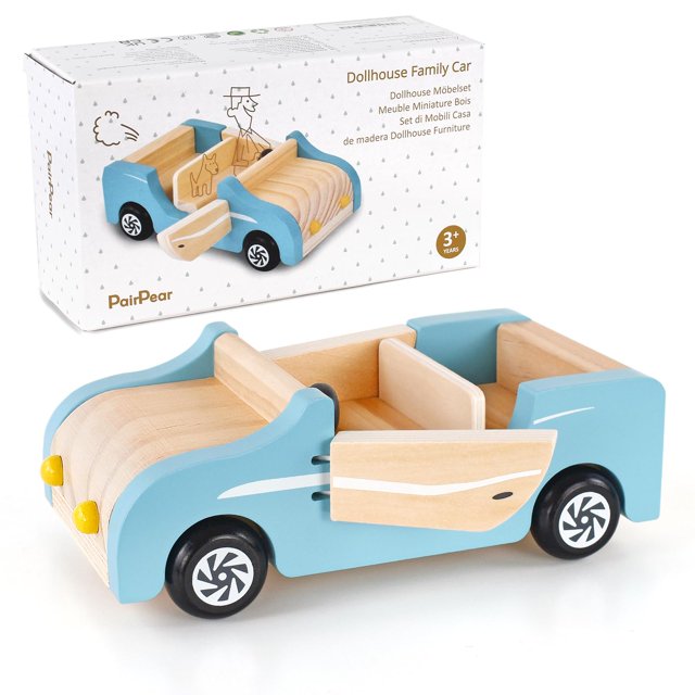Pairpear Coche familiar de madera para muñecas Juguetes de madera Accesorios para muebles de casa de muñecas Juego para niños Juego de simulación preescolar Juguetes para vehículos Regalo para niños p