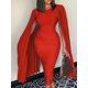 thumbnail image 1 of Women Party Dress Pleated Cloak Sleeve Elastic Bodycon Slim Fit Dresses Elegant Fashion Evening Christmas Birthday Outfits, 1 of 3