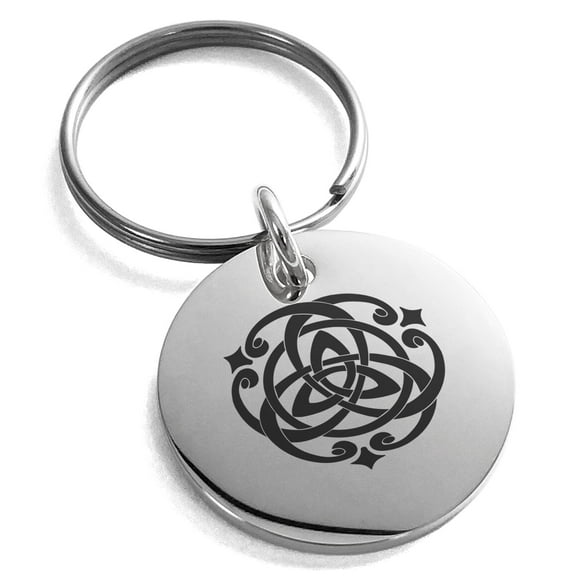 Tioneer Stainless Steel Celtic Triquetra Heart Knot Engraved Small Medallion Circle Charm Keychain Keyring
