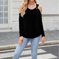 thumbnail image 2 of Jalioing Women's Long Sleeve Fashion Tops Ribbed Cold Shoulder Scoop Neck Shirts Casual Loose Fall Tunic Blouses, 2 of 8