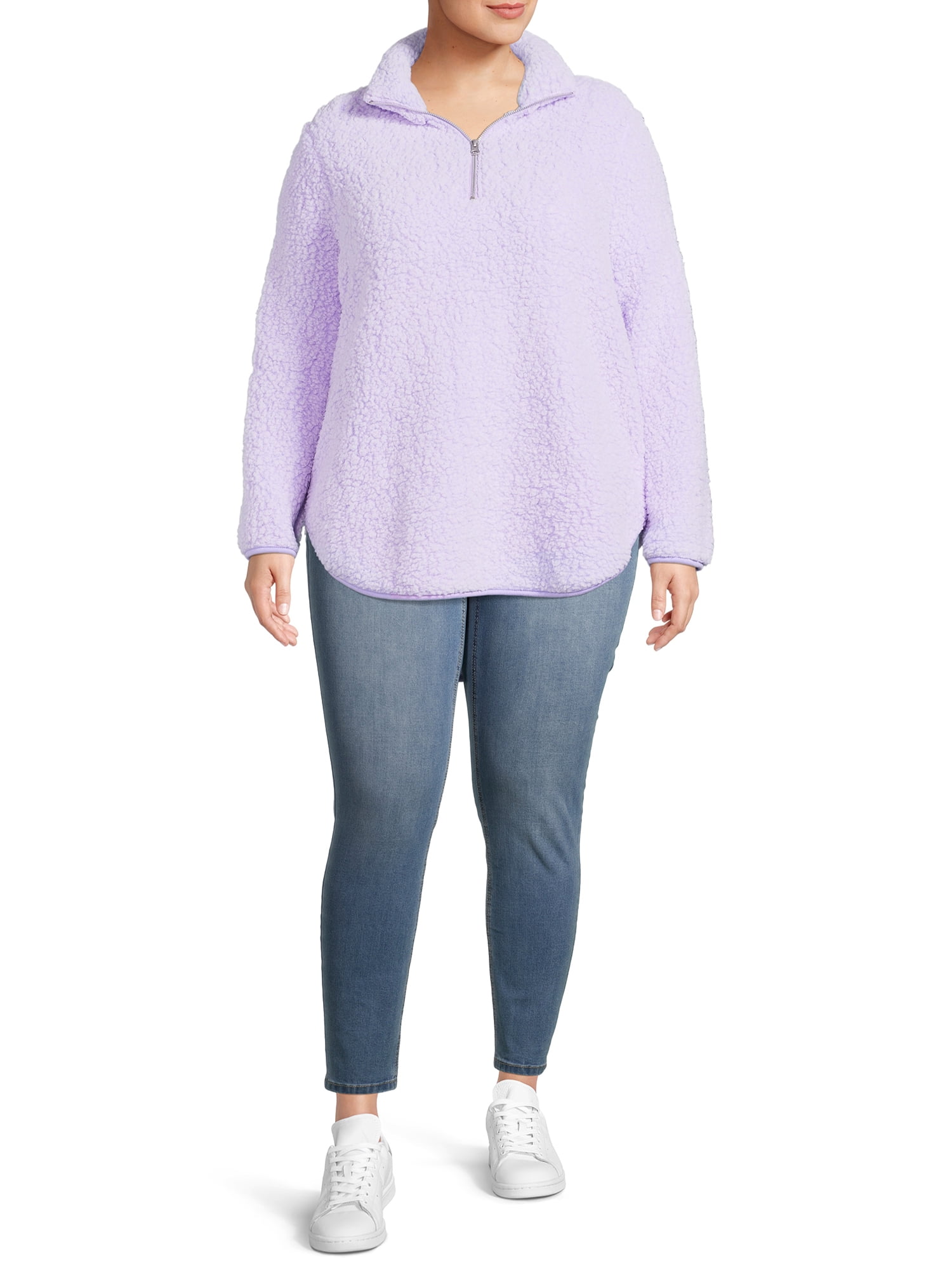 Terra & Sky Women's Plus Size Quarter-Zip Faux Sherpa Pullover