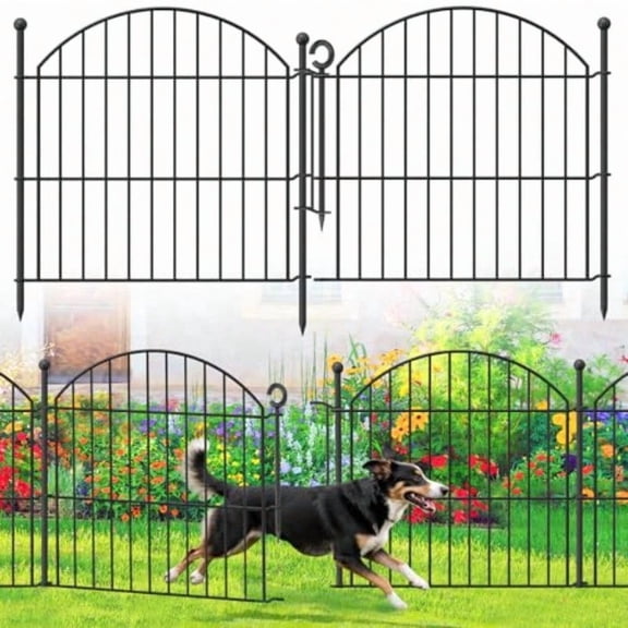 Decorative Garden Fence 24in H x10ft (L) 5 Pack No Dig Fence Animal Barrier for Dog with Lock Arched Flower Bed Edging Wire Border Panel Fencing for Yard Patio Outdoor Decor