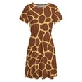thumbnail image 4 of Brown Yellow Giraffe Print Pattern Women's Dress Short Sleeve Summer Sundress Summer Women Clothes, 4 of 7
