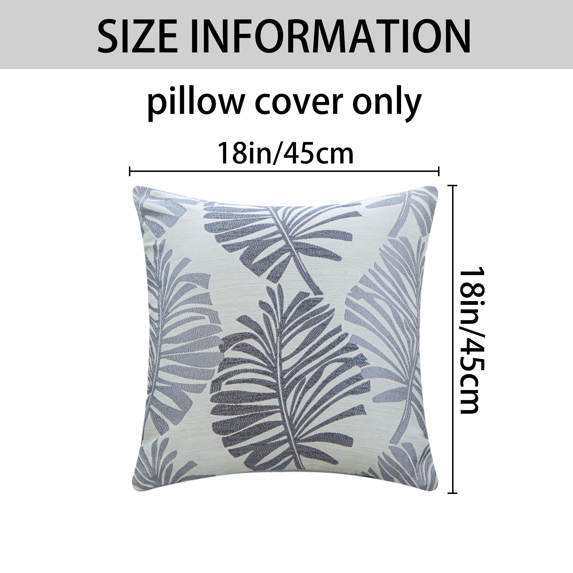 Unique Bargains 4 Pcs Soft Palm Leaf Pattern Cushion Case Grey/Yellow 18" x 18"