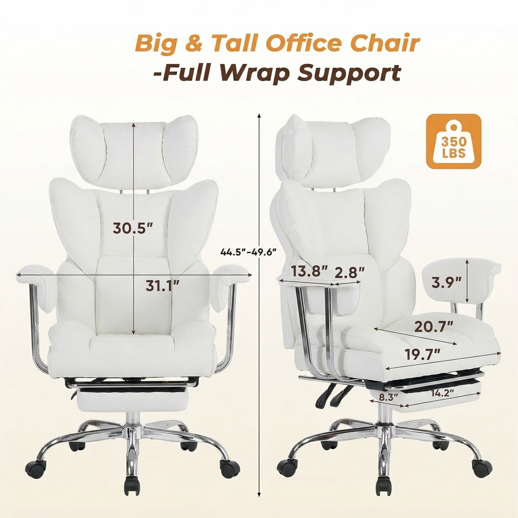 CONCETTA Ergonomic Big and Tall Office Chair, Scratch-Resistant PU Leather Executive Desk Chair with Spring Lumbar Support White