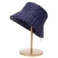 thumbnail image 2 of dianhelloya Women Fall Winter Fisherman Hat Flat Top Wide Brim Thick Soft Square Pattern Solid Color Sunshade Windproof Warm Decorative Lady Deep Bucket Cap Winter Headwear Blue, 2 of 8
