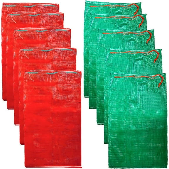 10 Pcs Mesh Onion Bags Mesh Potato Bags Hanging Reusable Breathable Vegetable Storage Net Bags with Drawstring for DIY Onions Potatoes Citrus Vegetable Crawfish Red Green 19.88x30.7 Inch