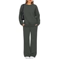 thumbnail image 2 of Nokdvo Women Outfits Sets Sherpa Casual Long Sleeve Pullover Tops with Wide Leg Pants Round Neck Solid Color Fall Winter Sweatshirts Set with Pockets,Dark Gray 2XL, 2 of 6